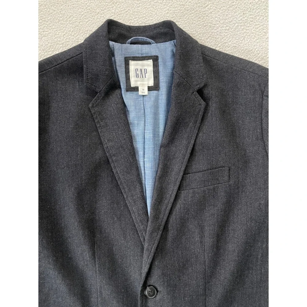 Gap Mens Extra Small‎ Blazer Charcoal Tonal Herringbone Cotton Blend Jacket